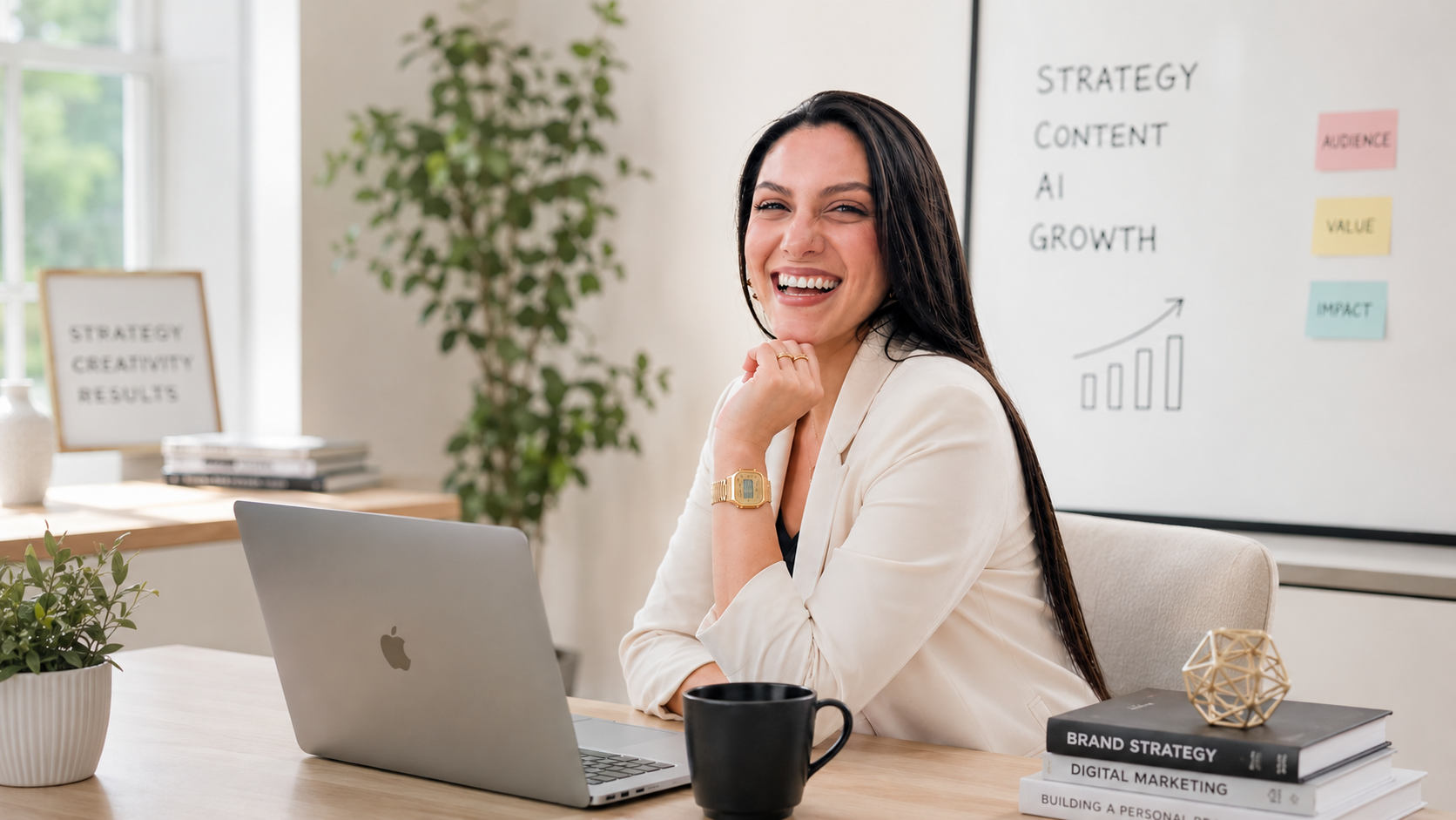 Annie Mayz, estratega de marca, trabajando en su estudio